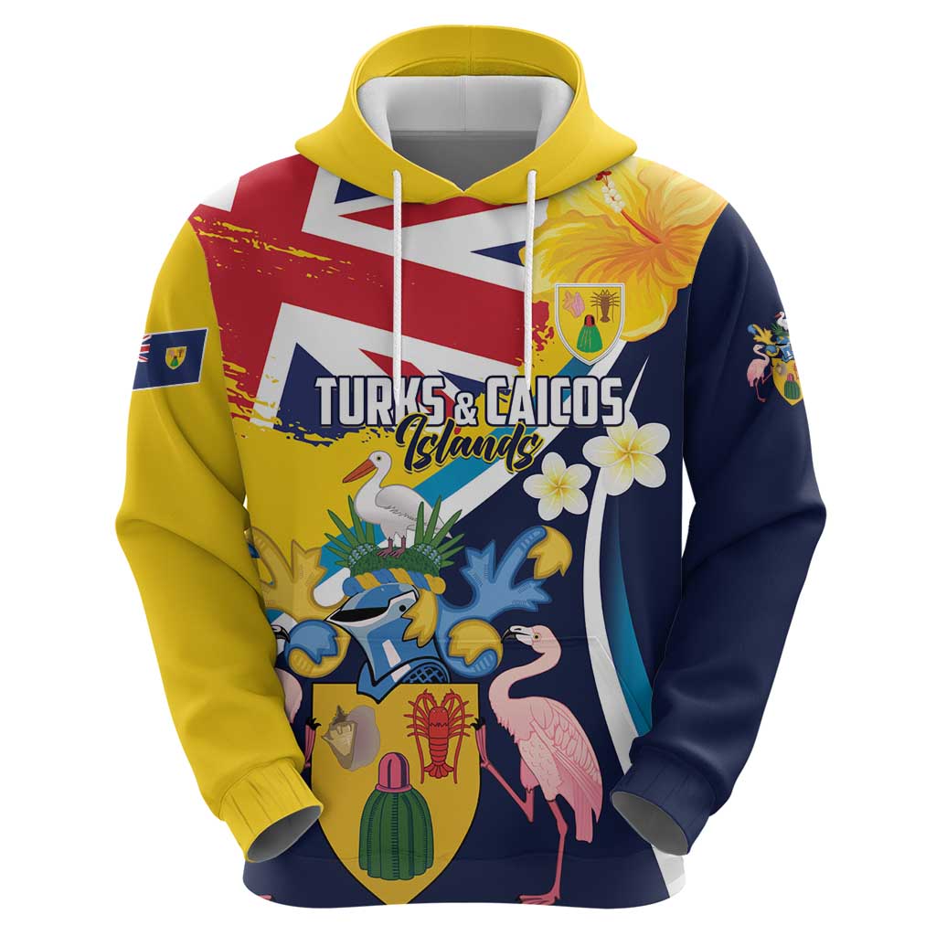 Personalised Turks and Caicos Islands Hoodie Coat Of Arms Tropical Flowers LT01