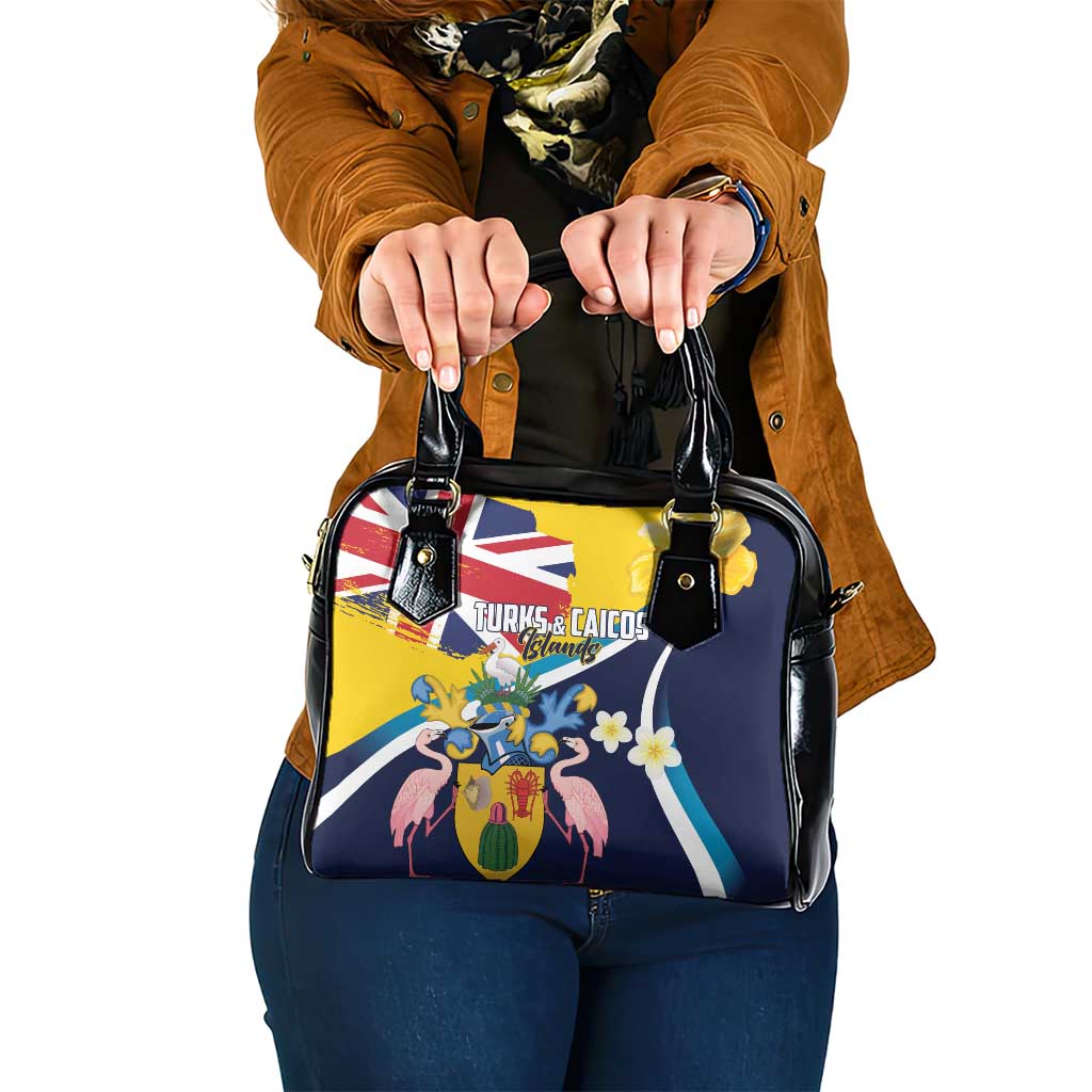 Turks and Caicos Islands Shoulder Handbag Coat Of Arms Tropical Flowers LT01