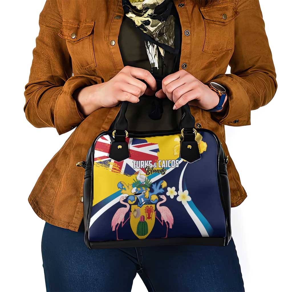 Turks and Caicos Islands Shoulder Handbag Coat Of Arms Tropical Flowers LT01