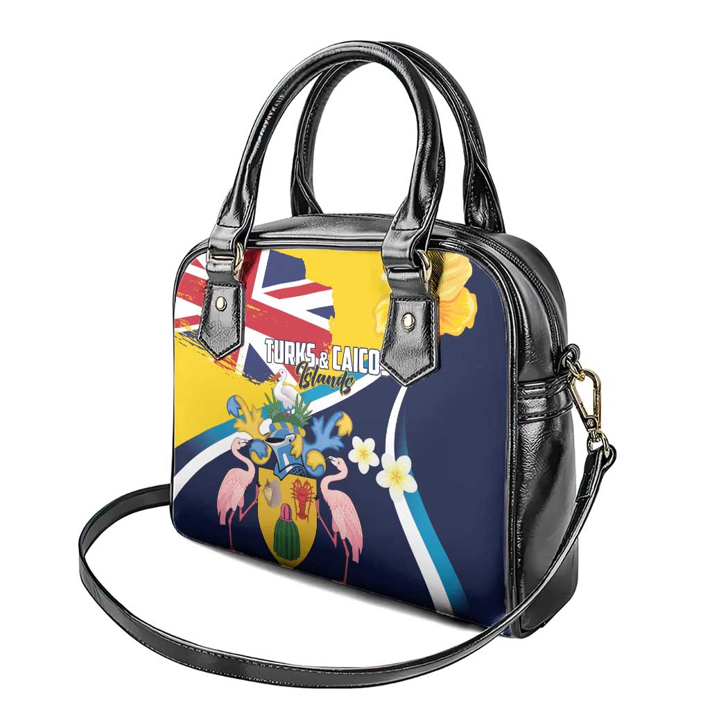 Turks and Caicos Islands Shoulder Handbag Coat Of Arms Tropical Flowers LT01