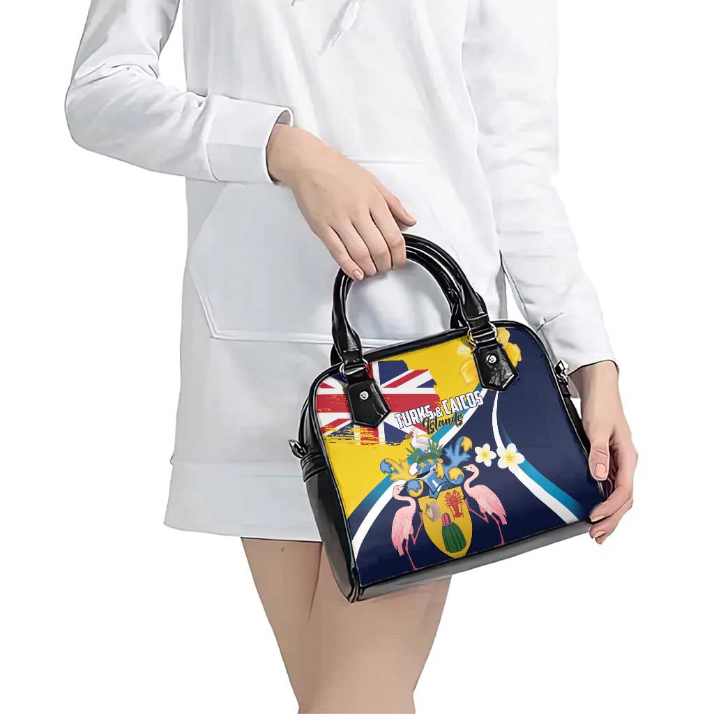Turks and Caicos Islands Shoulder Handbag Coat Of Arms Tropical Flowers LT01