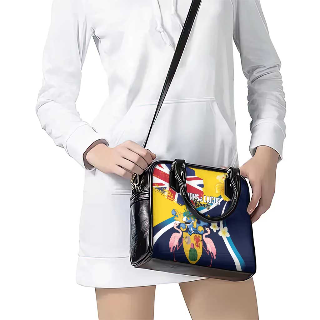 Turks and Caicos Islands Shoulder Handbag Coat Of Arms Tropical Flowers LT01