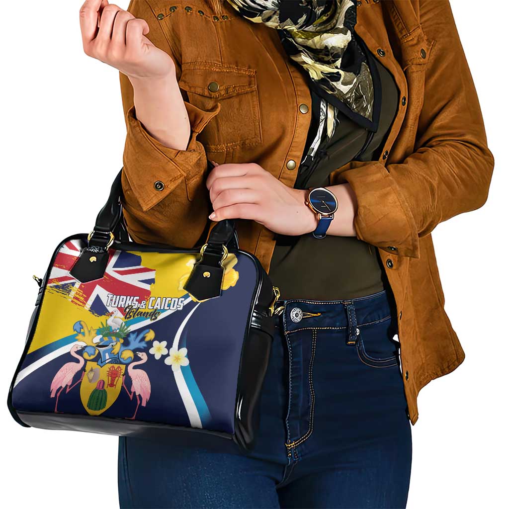 Turks and Caicos Islands Shoulder Handbag Coat Of Arms Tropical Flowers LT01