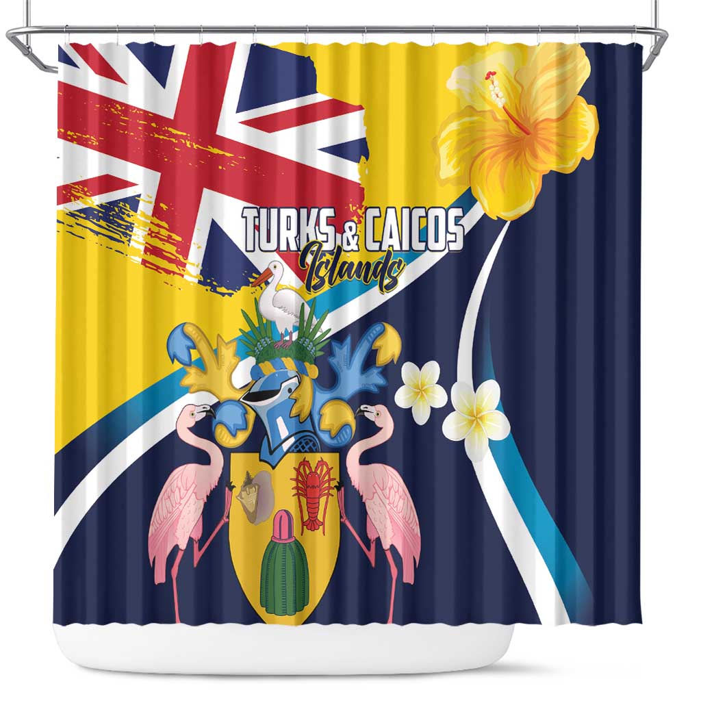 Turks and Caicos Islands Shower Curtain Coat Of Arms Tropical Flowers LT01