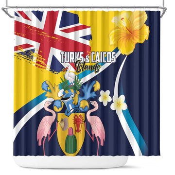 Turks and Caicos Islands Shower Curtain Coat Of Arms Tropical Flowers LT01