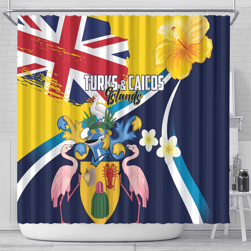 Turks and Caicos Islands Shower Curtain Coat Of Arms Tropical Flowers LT01