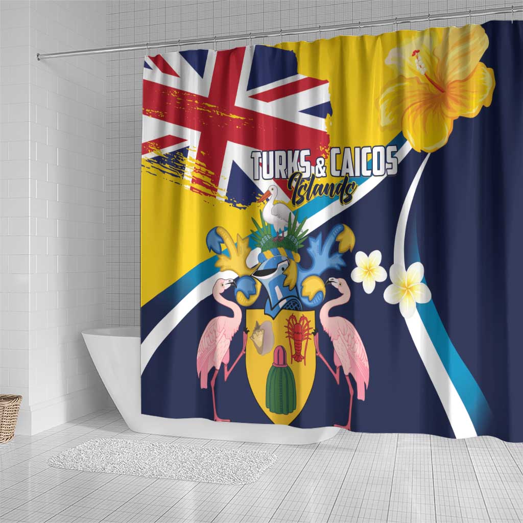 Turks and Caicos Islands Shower Curtain Coat Of Arms Tropical Flowers LT01