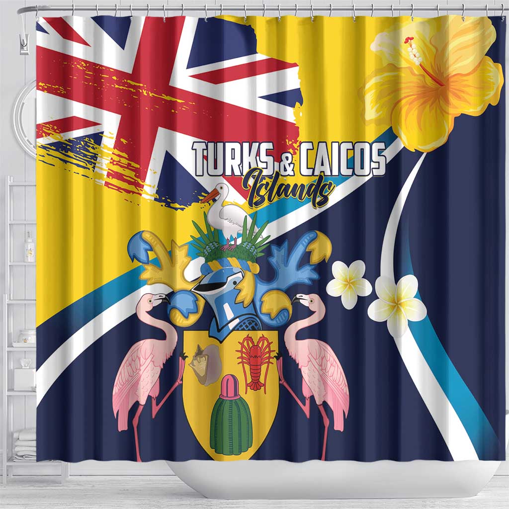 Turks and Caicos Islands Shower Curtain Coat Of Arms Tropical Flowers LT01