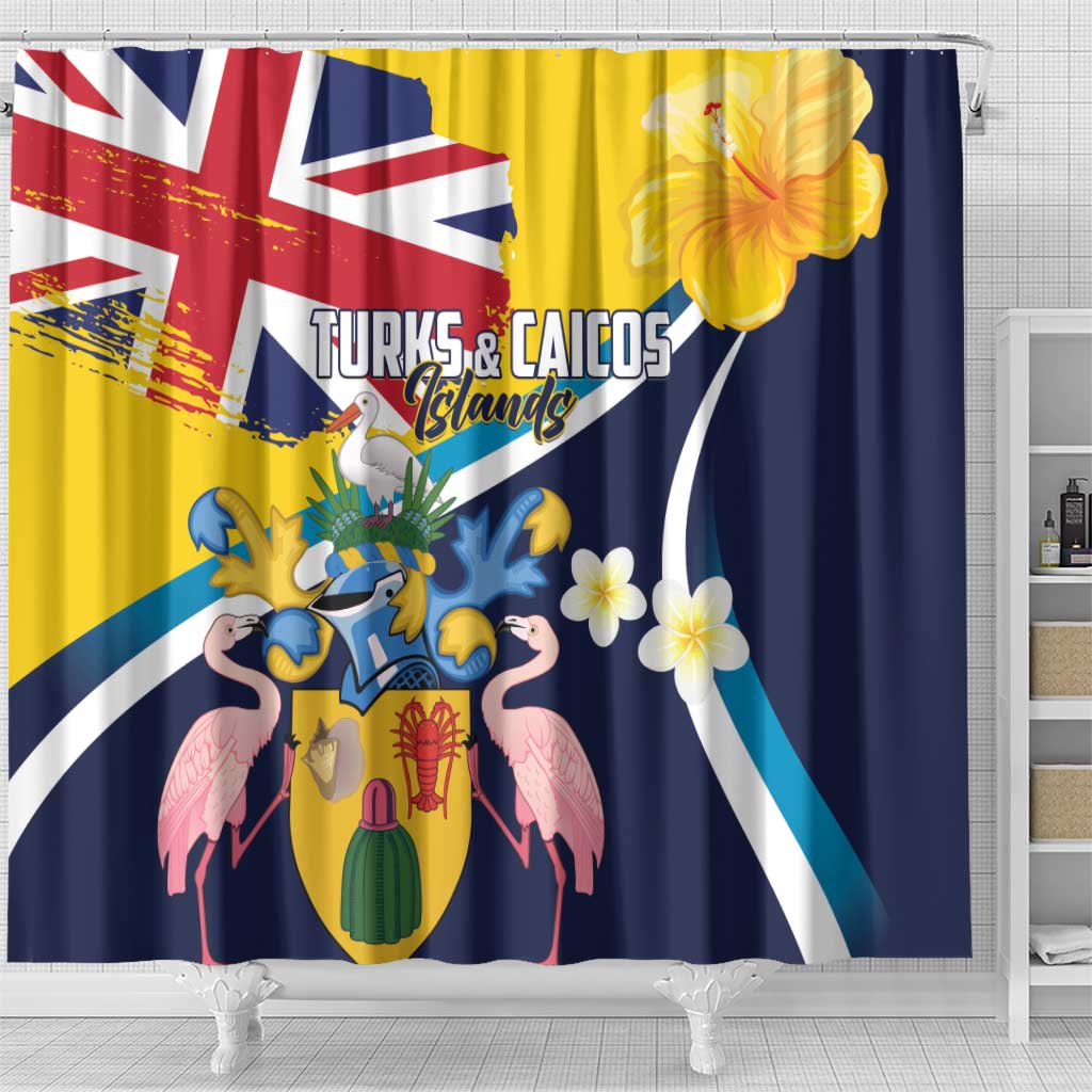Turks and Caicos Islands Shower Curtain Coat Of Arms Tropical Flowers LT01