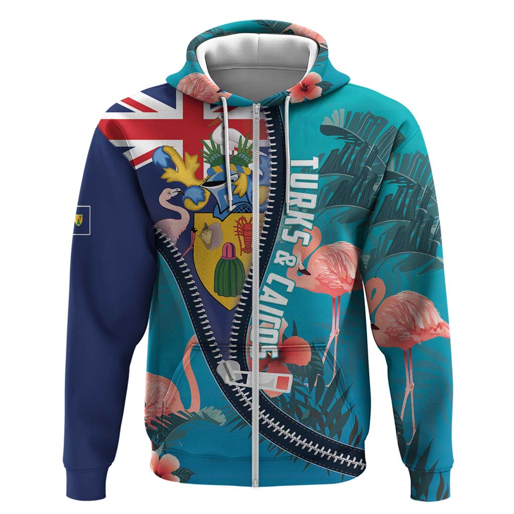 Turks and Caicos Islands Flamingo Hoodie Zipper Stylized LT01