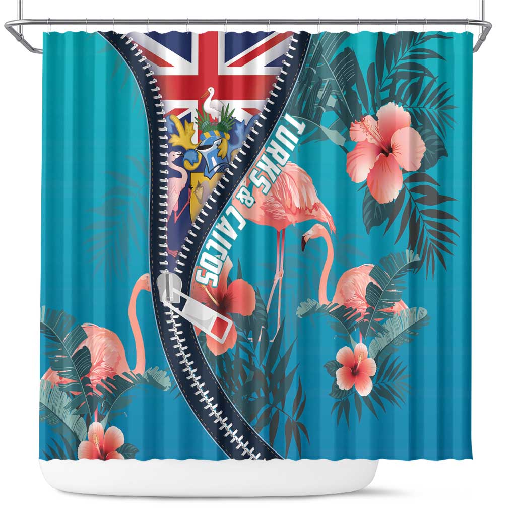 Turks and Caicos Islands Flamingo Shower Curtain Zipper Stylized LT01