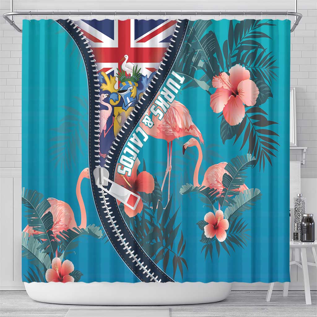 Turks and Caicos Islands Flamingo Shower Curtain Zipper Stylized LT01