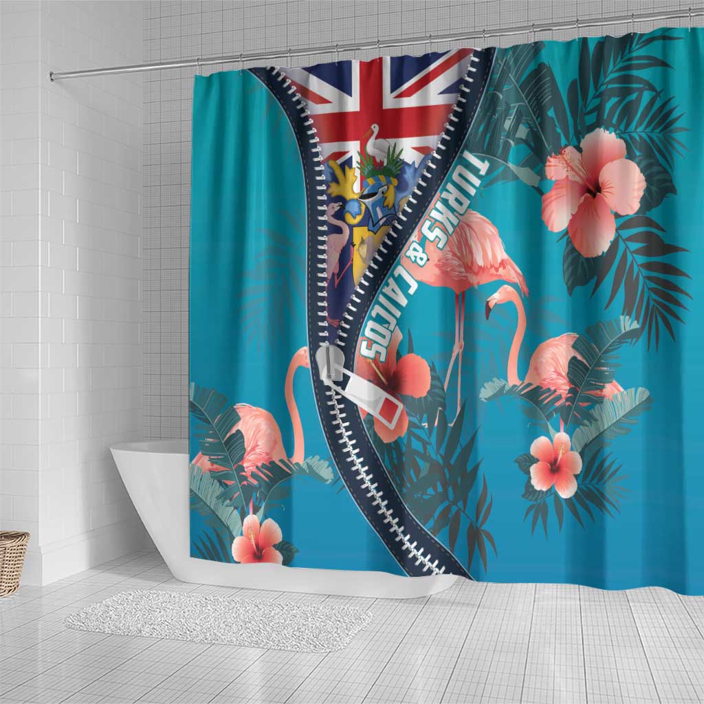Turks and Caicos Islands Flamingo Shower Curtain Zipper Stylized LT01