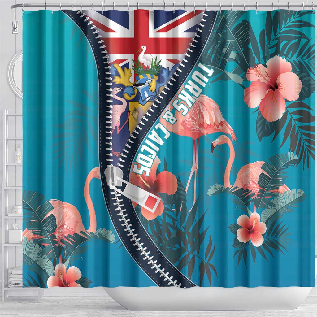 Turks and Caicos Islands Flamingo Shower Curtain Zipper Stylized LT01