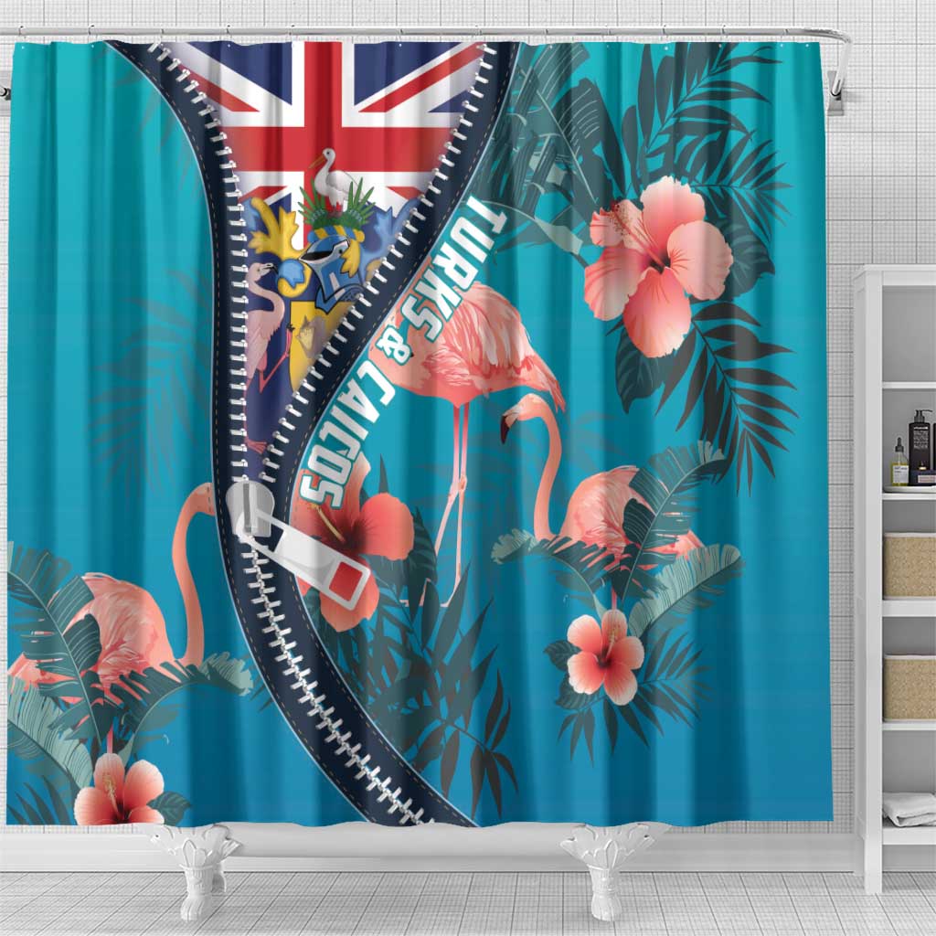 Turks and Caicos Islands Flamingo Shower Curtain Zipper Stylized LT01