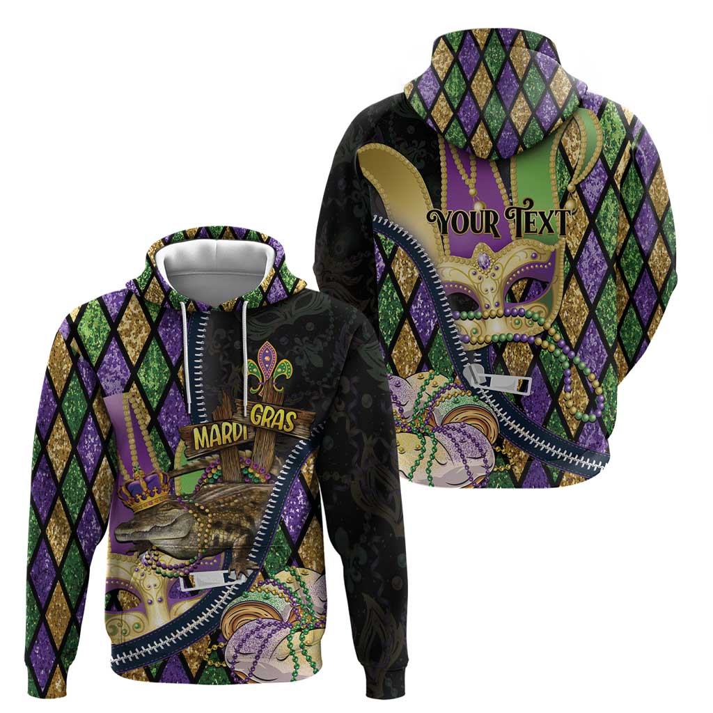 Personalized Mardi Gras Alligator Hoodie Colorful Zipper Stylized LT01
