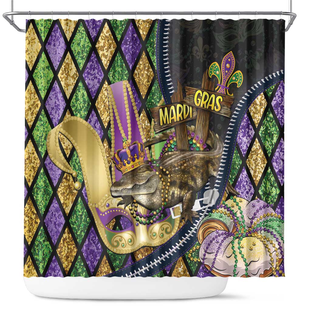 Mardi Gras Alligator Shower Curtain Colorful Zipper Stylized LT01