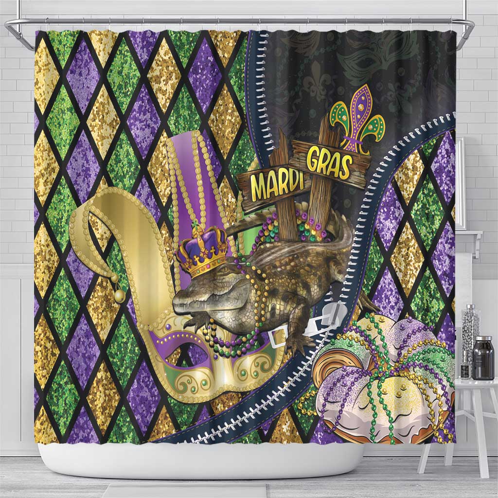 Mardi Gras Alligator Shower Curtain Colorful Zipper Stylized LT01