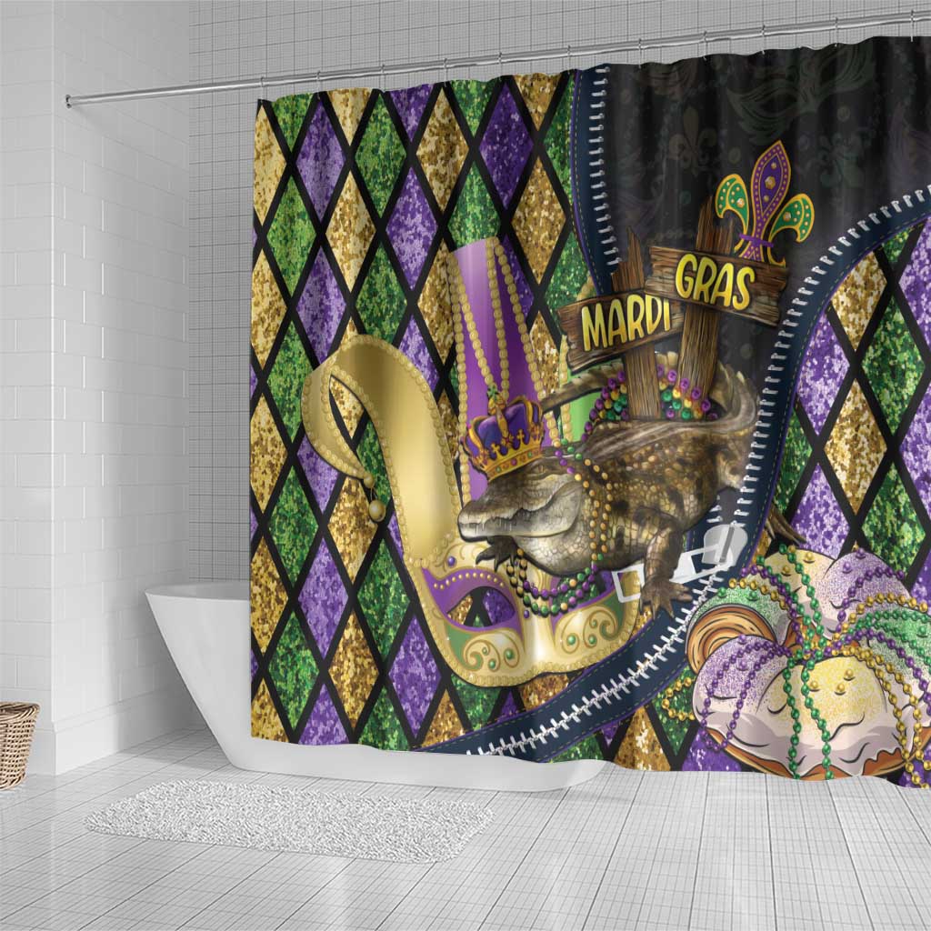Mardi Gras Alligator Shower Curtain Colorful Zipper Stylized LT01