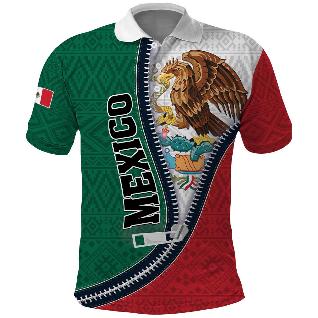 Personalized Mexico Flag Day Polo Shirt Mexican Coat Of Arms Zipper Stylized LT01