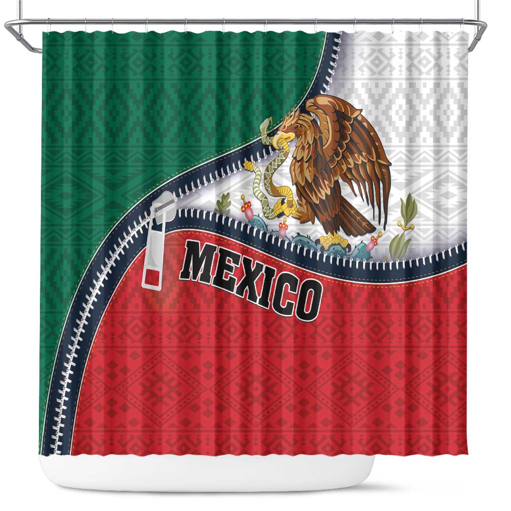 Mexico Flag Day Shower Curtain Mexican Coat Of Arms Zipper Stylized LT01