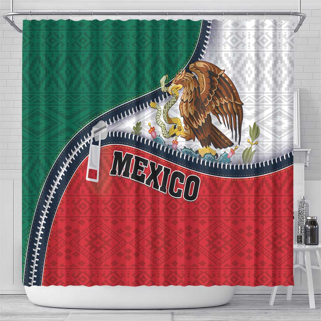 Mexico Flag Day Shower Curtain Mexican Coat Of Arms Zipper Stylized LT01