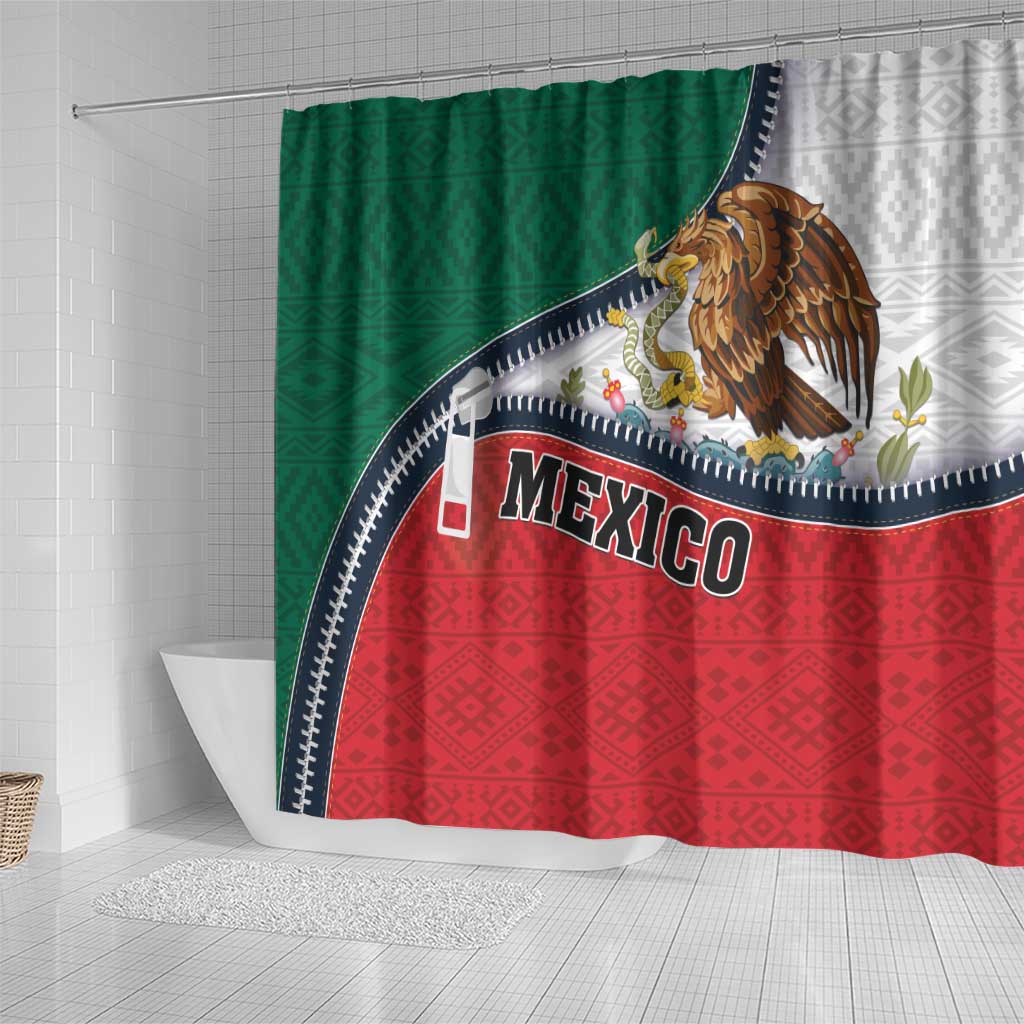 Mexico Flag Day Shower Curtain Mexican Coat Of Arms Zipper Stylized LT01