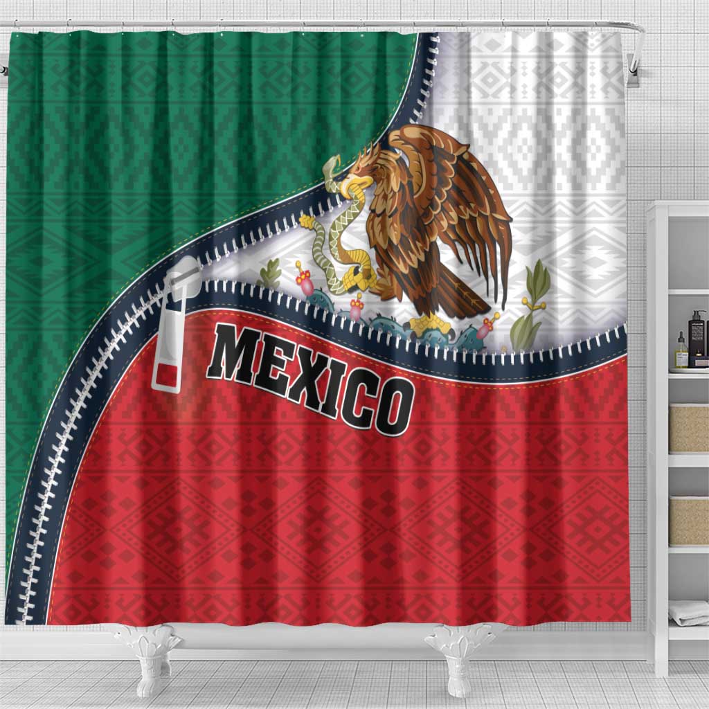 Mexico Flag Day Shower Curtain Mexican Coat Of Arms Zipper Stylized LT01
