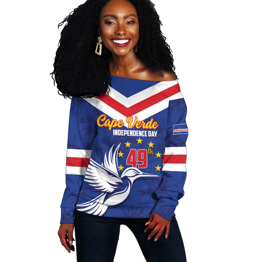 Cape Verde Independence Day Off Shoulder Sweater Gerbera Daisy Pattern LT01