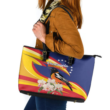 Venezuela Independence Day Leather Tote Bag Venezuelan Troupial Cattleya Mossiae LT01