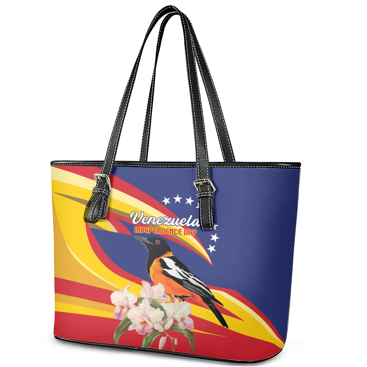 Venezuela Independence Day Leather Tote Bag Venezuelan Troupial Cattleya Mossiae LT01