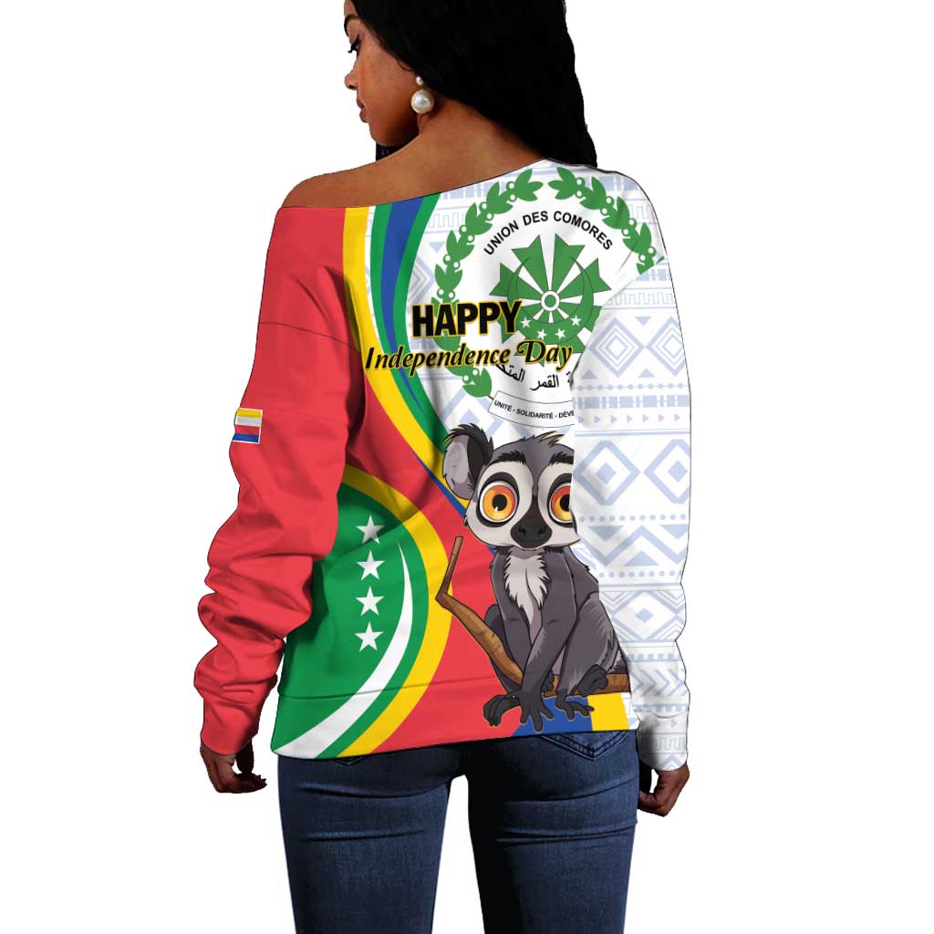 Comoros Off Shoulder Sweater 1975 Komori Mongoose Lemur African Pattern LT01