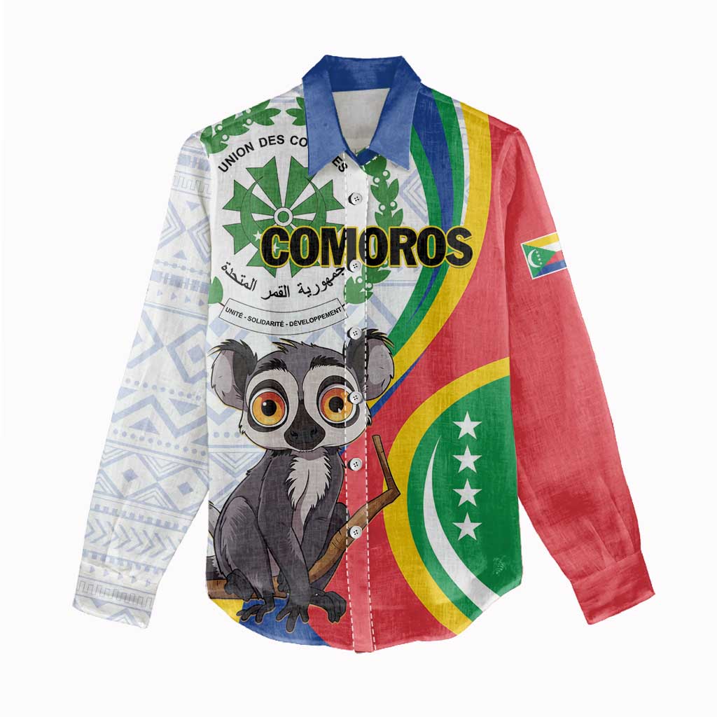 Comoros Women Casual Shirt 1975 Komori Mongoose Lemur African Pattern LT01