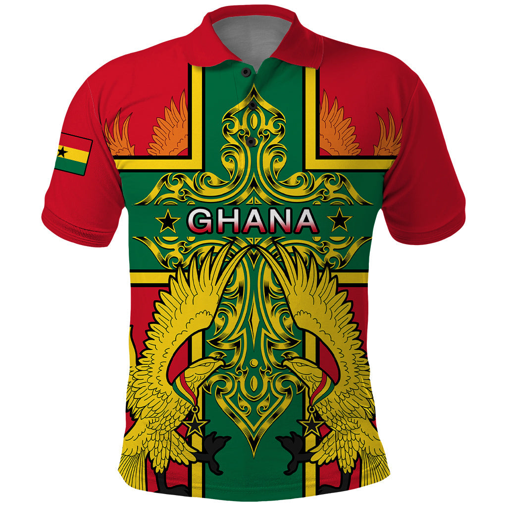 Custom Ghana Polo Shirt Ghana Cross Of Saint George With Tawny Eagles LT01