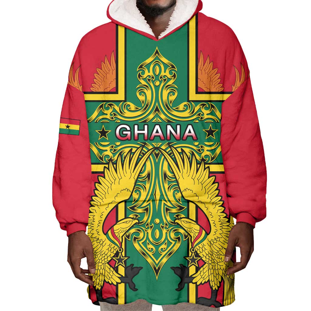 Custom Ghana Wearable Blanket Hoodie with Cross of Saint George and Tawny Eagles LT01