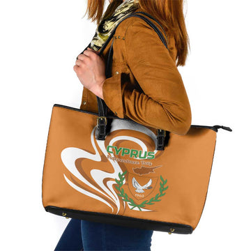 Personalized Cyprus Independence Day 1960 Leather Tote Bag Kbrs Cumhuriyeti Curve Style LT01