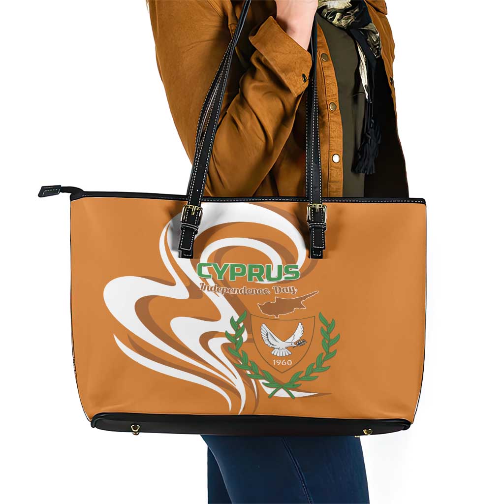 Personalized Cyprus Independence Day 1960 Leather Tote Bag Kbrs Cumhuriyeti Curve Style LT01