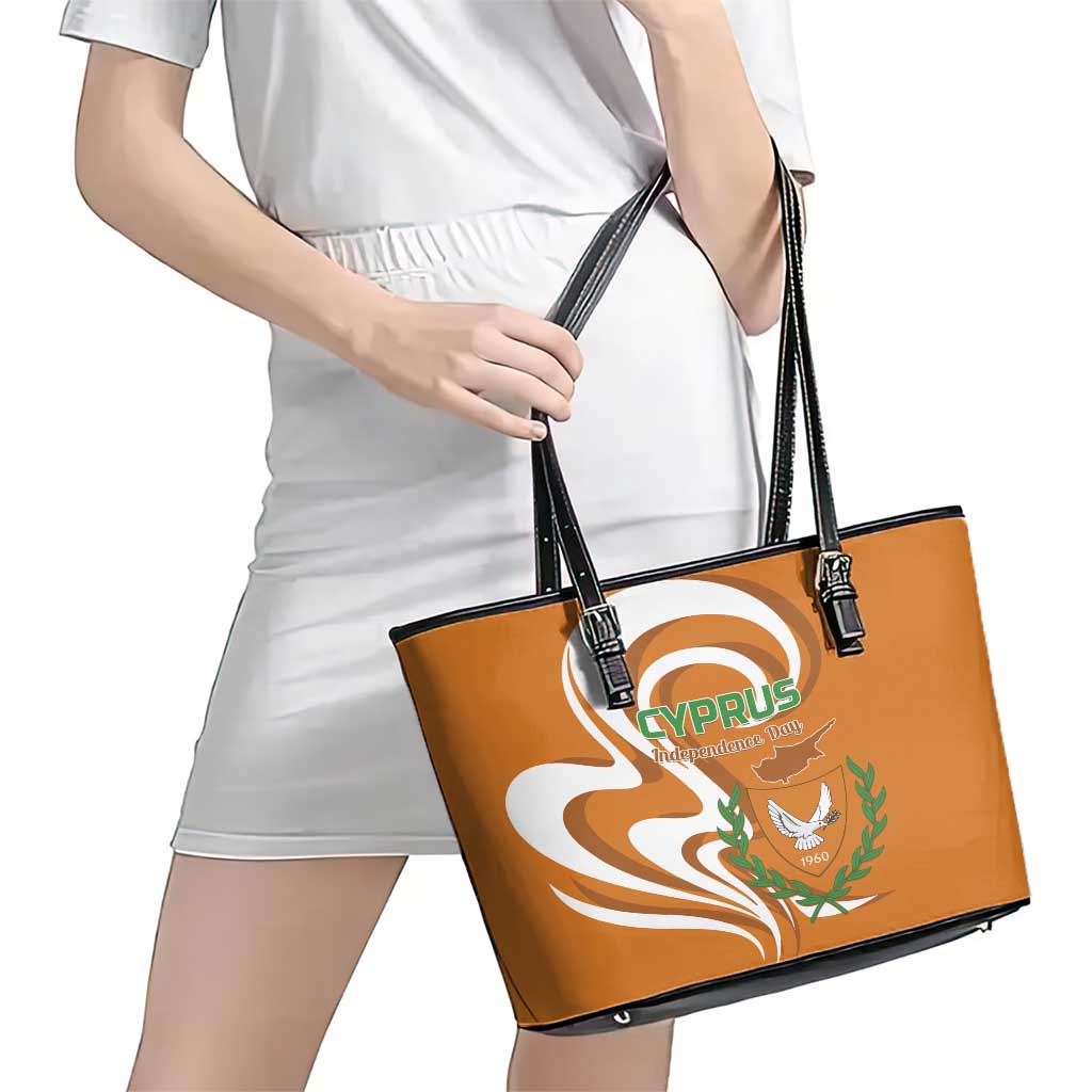 Personalized Cyprus Independence Day 1960 Leather Tote Bag Kbrs Cumhuriyeti Curve Style LT01