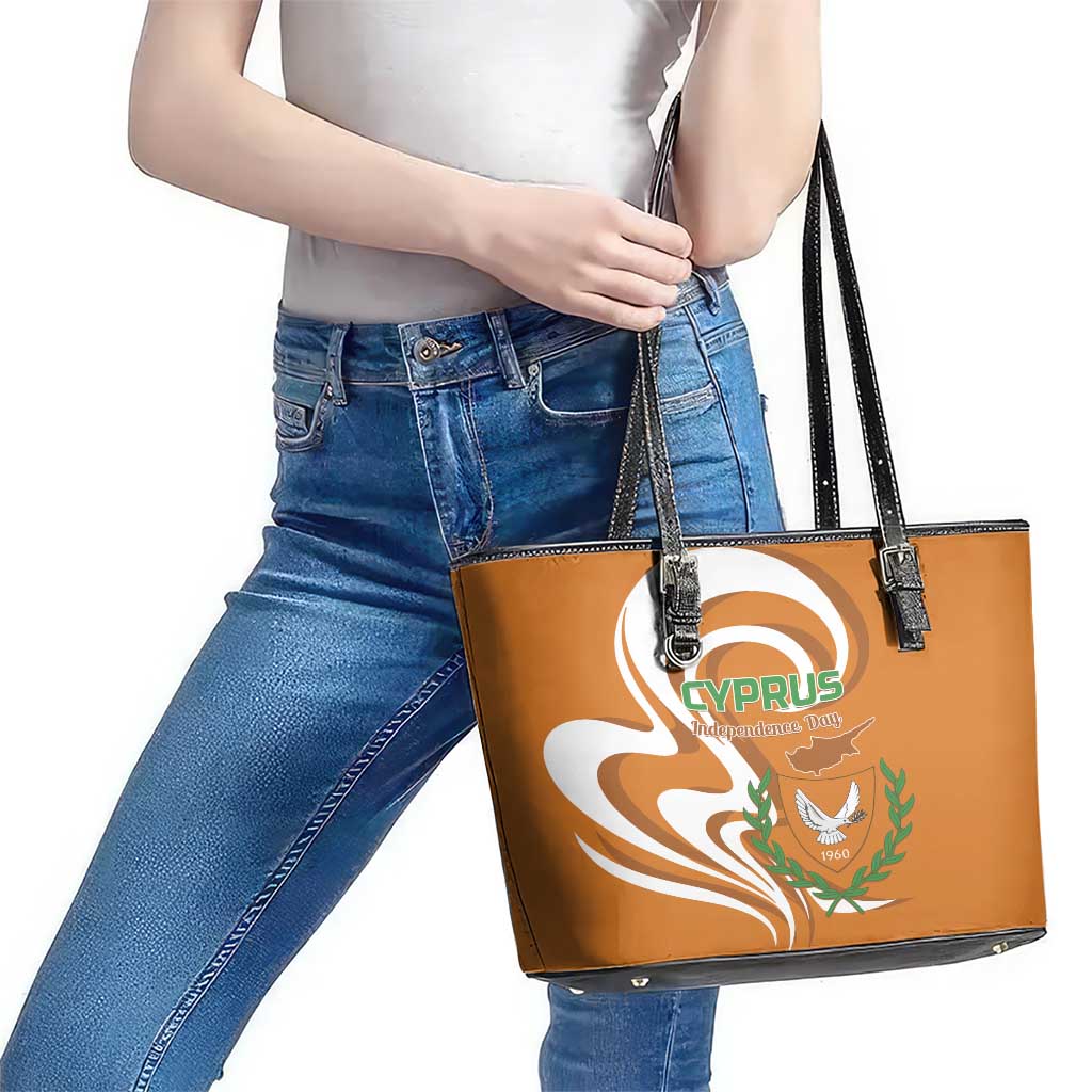 Personalized Cyprus Independence Day 1960 Leather Tote Bag Kbrs Cumhuriyeti Curve Style LT01