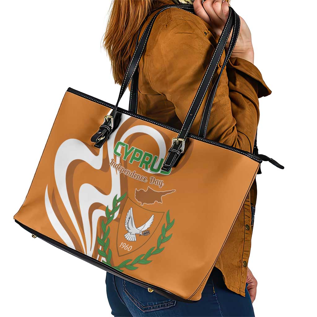 Personalized Cyprus Independence Day 1960 Leather Tote Bag Kbrs Cumhuriyeti Curve Style LT01