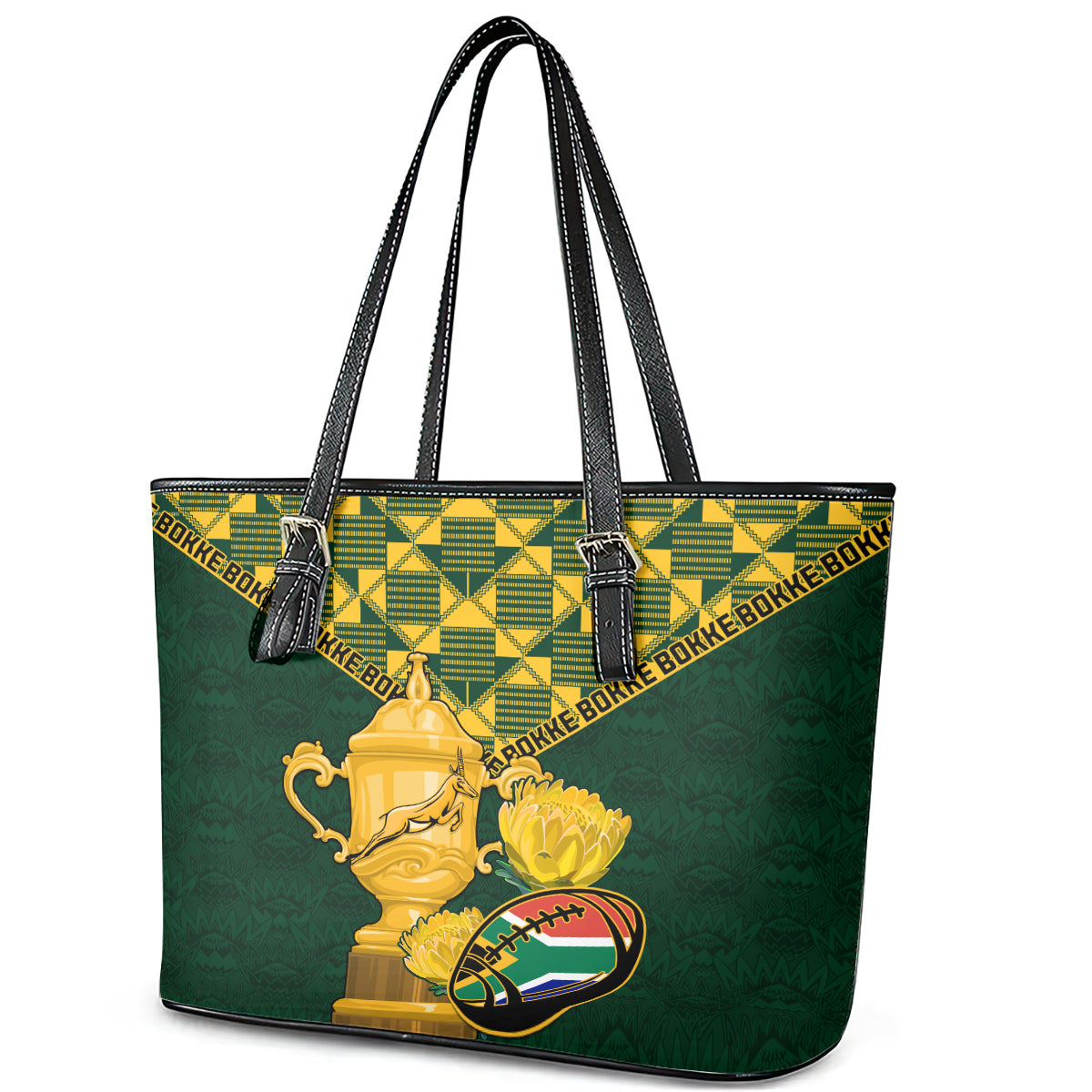 Custom South Africa Rugby Leather Tote Bag Go Bokke Champion 2023 World Cup LT01