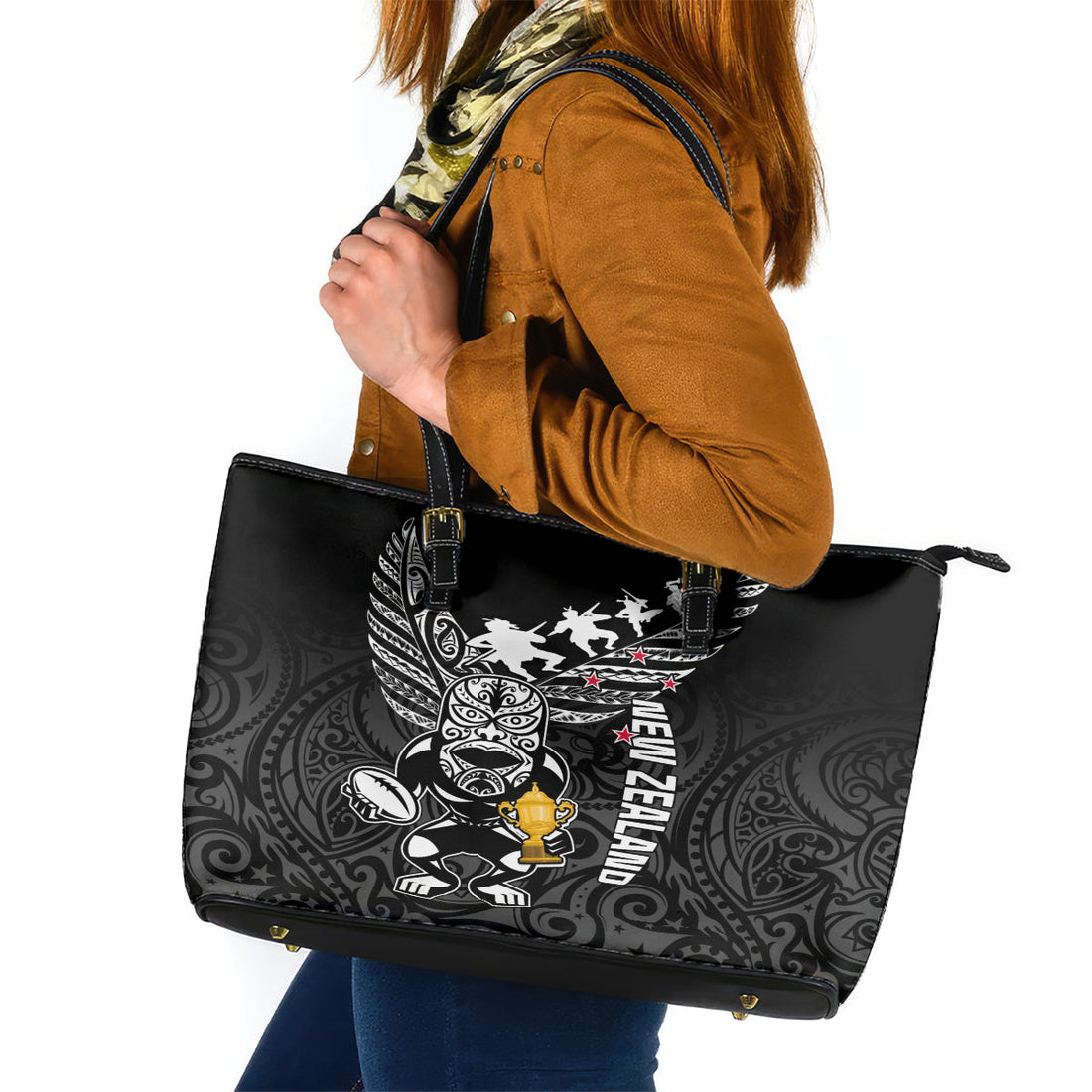 Custom New Zealand Silver Fern Rugby Leather Tote Bag Aotearoa Champion 2023 World Cup LT01