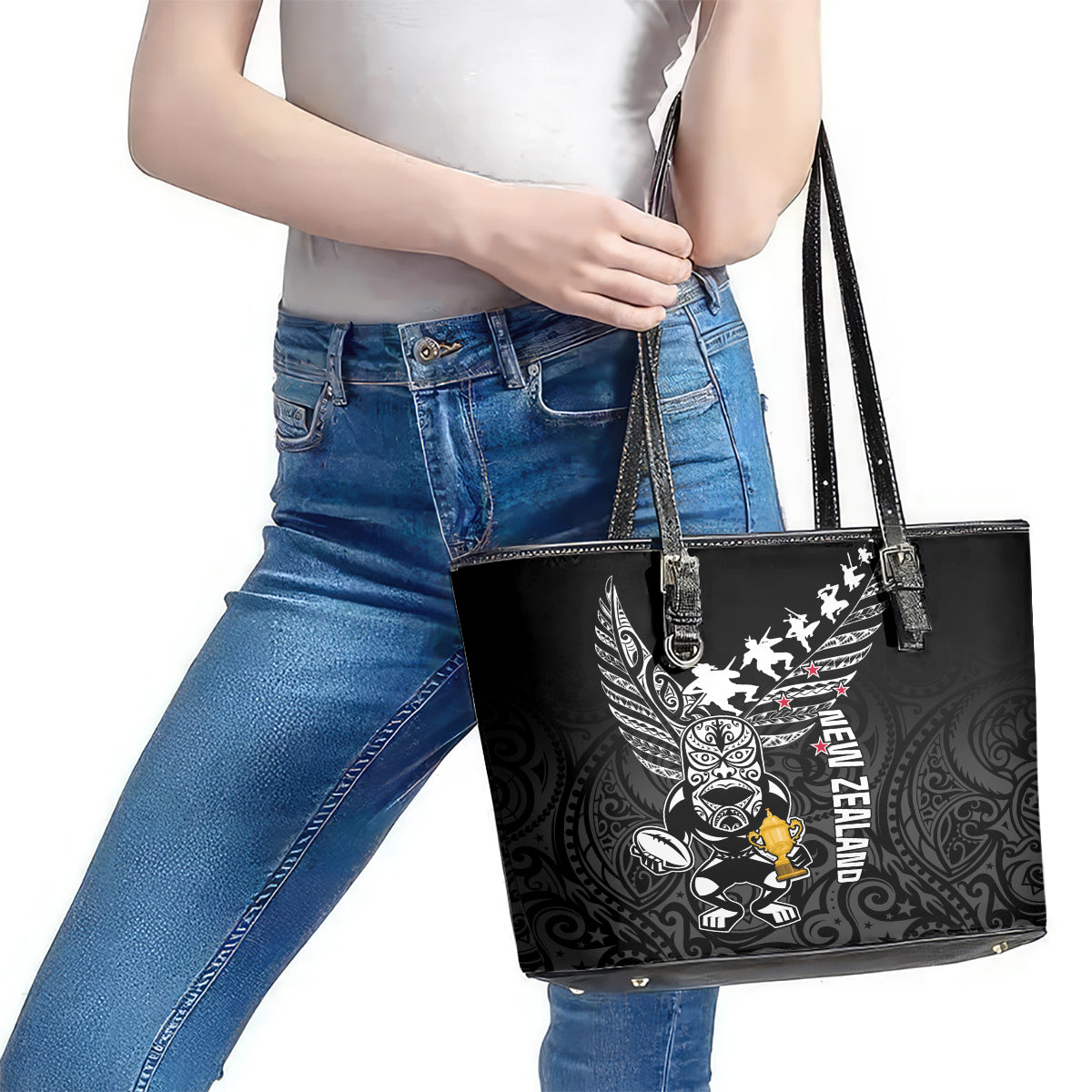 Custom New Zealand Silver Fern Rugby Leather Tote Bag Aotearoa Champion 2023 World Cup LT01