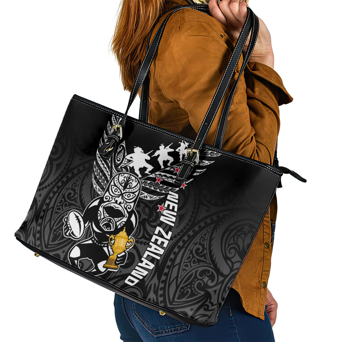 Custom New Zealand Silver Fern Rugby Leather Tote Bag Aotearoa Champion 2023 World Cup LT01