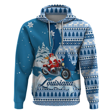 Custom Louisiana Christmas Hoodie Santa Claus Riding Motorcycle With Pelican LT01