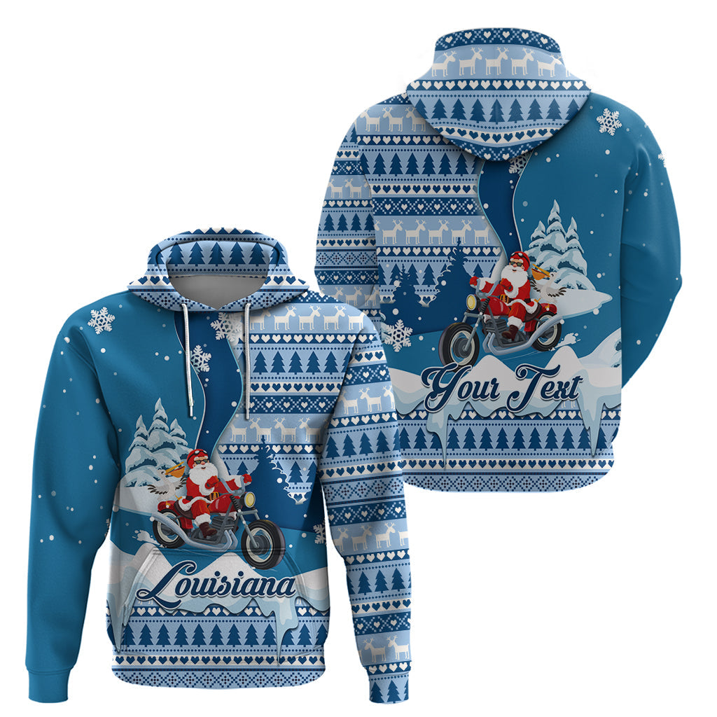 Custom Louisiana Christmas Hoodie Santa Claus Riding Motorcycle With Pelican LT01