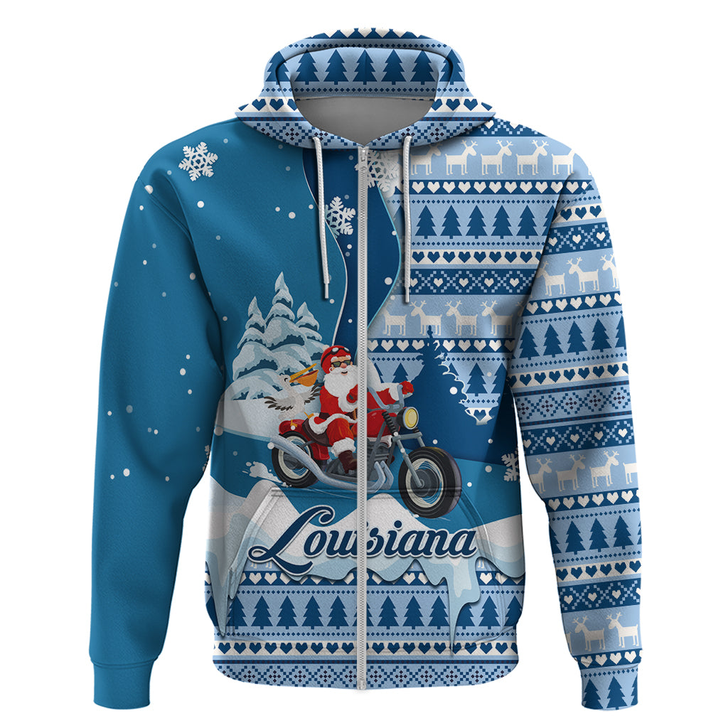 Custom Louisiana Christmas Hoodie Santa Claus Riding Motorcycle With Pelican LT01