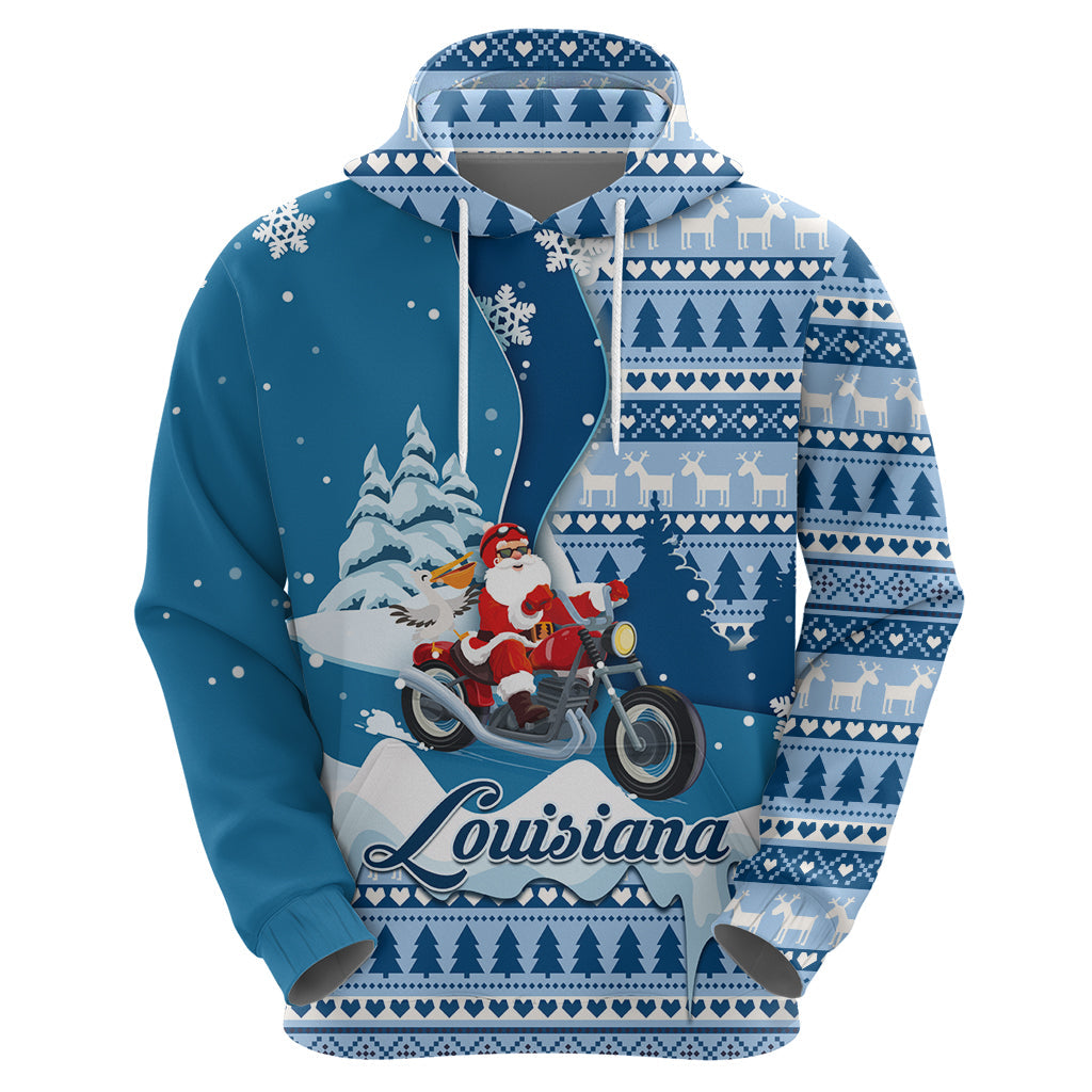 Custom Louisiana Christmas Hoodie Santa Claus Riding Motorcycle With Pelican LT01