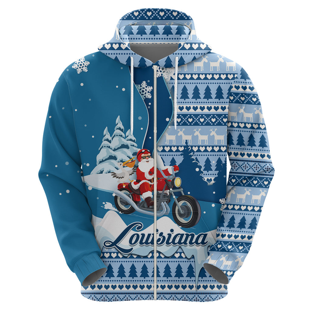 Custom Louisiana Christmas Hoodie Santa Claus Riding Motorcycle With Pelican LT01