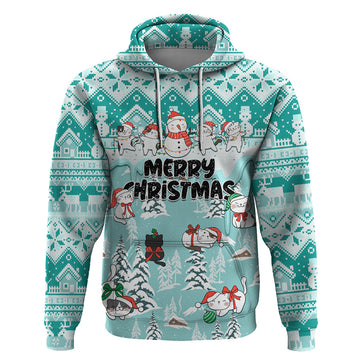 Custom Cat Christmas Hoodie Cat With Snowman In Winter Scene LT01
